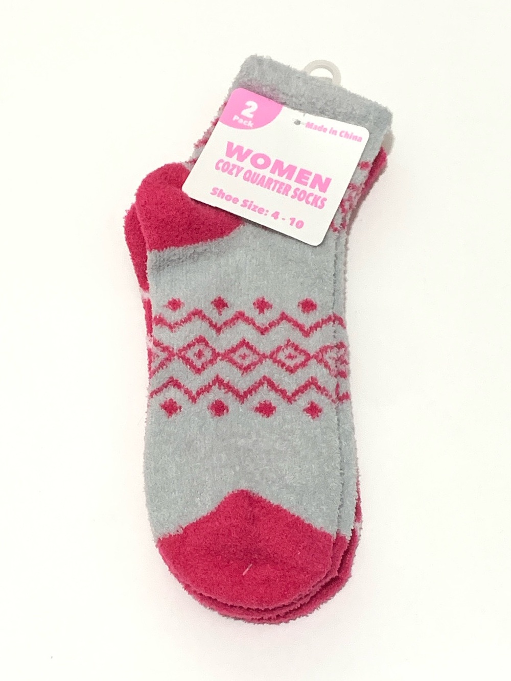Gray and Pink Cozy Quarter Socks - 2 Pack